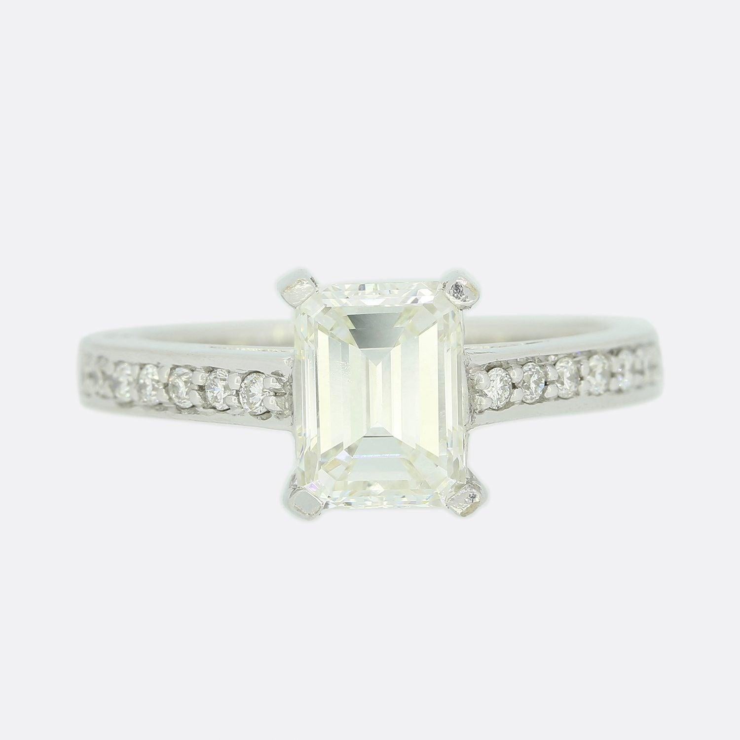 1.60 Carat Emerald Cut Diamond Solitaire Engagement Ring 1