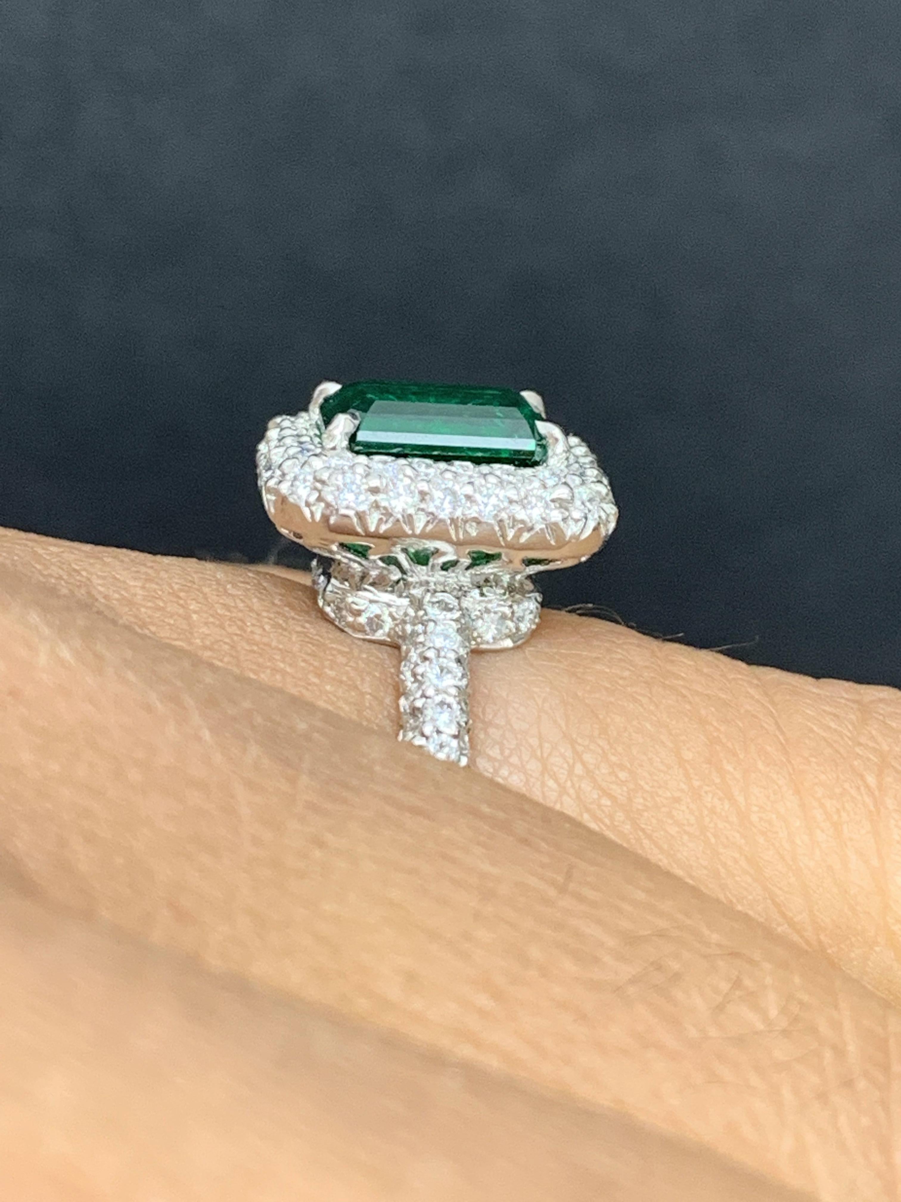 1.60 Carat Emerald Cut Emerald and Diamond Engagement Ring in Platinum For Sale 5