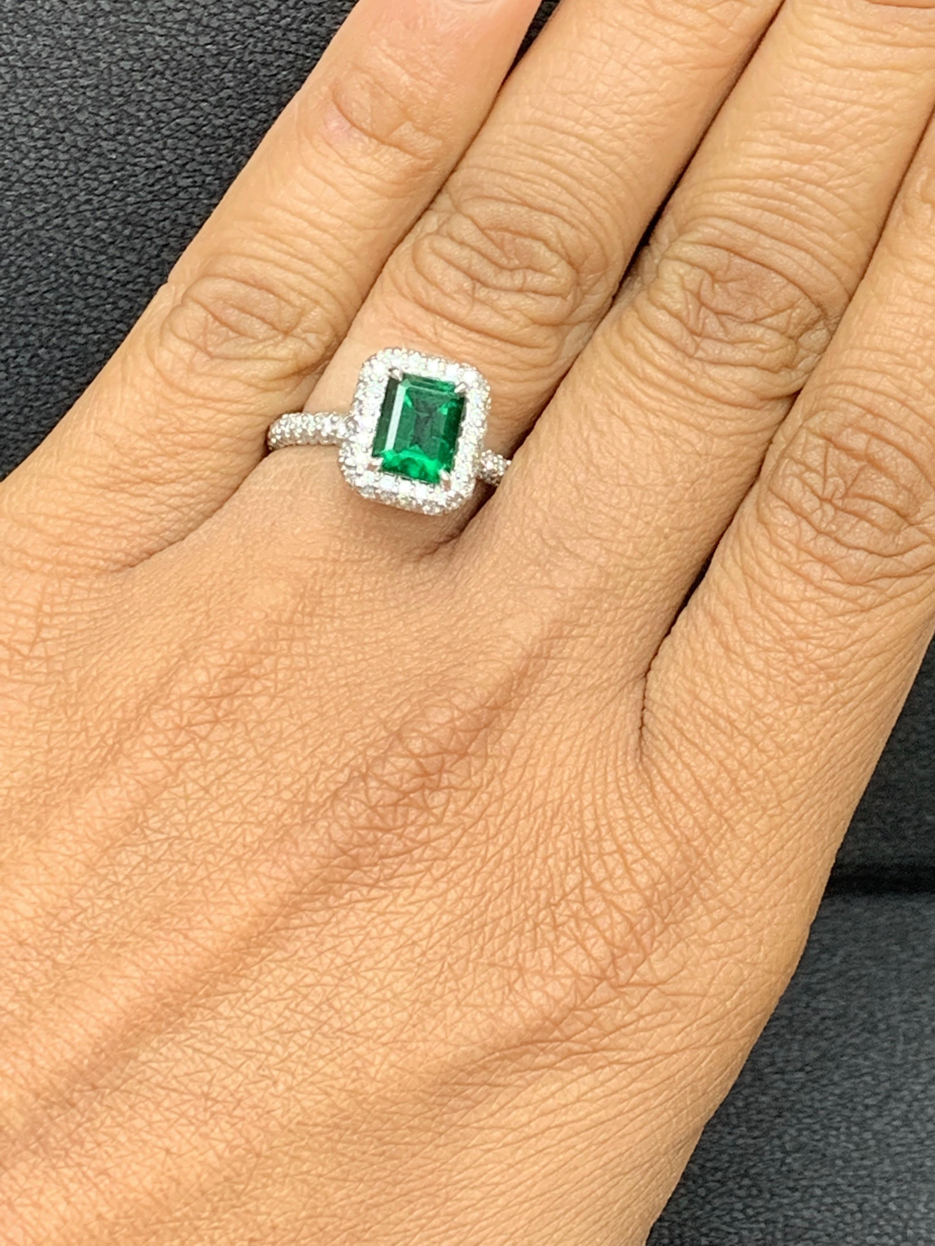 1.60 Carat Emerald Cut Emerald and Diamond Engagement Ring in Platinum For Sale 6