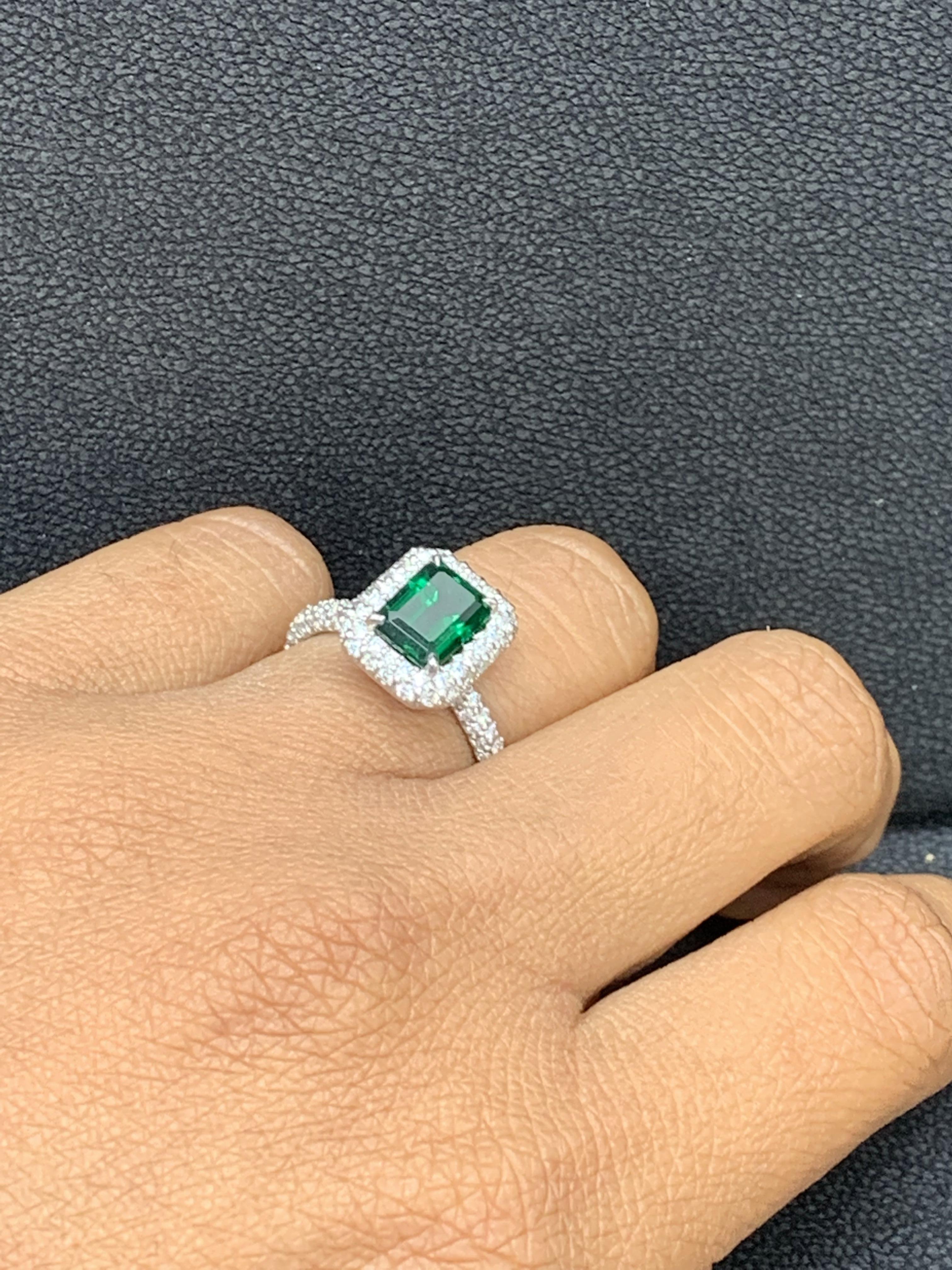 1.60 Carat Emerald Cut Emerald and Diamond Engagement Ring in Platinum For Sale 7