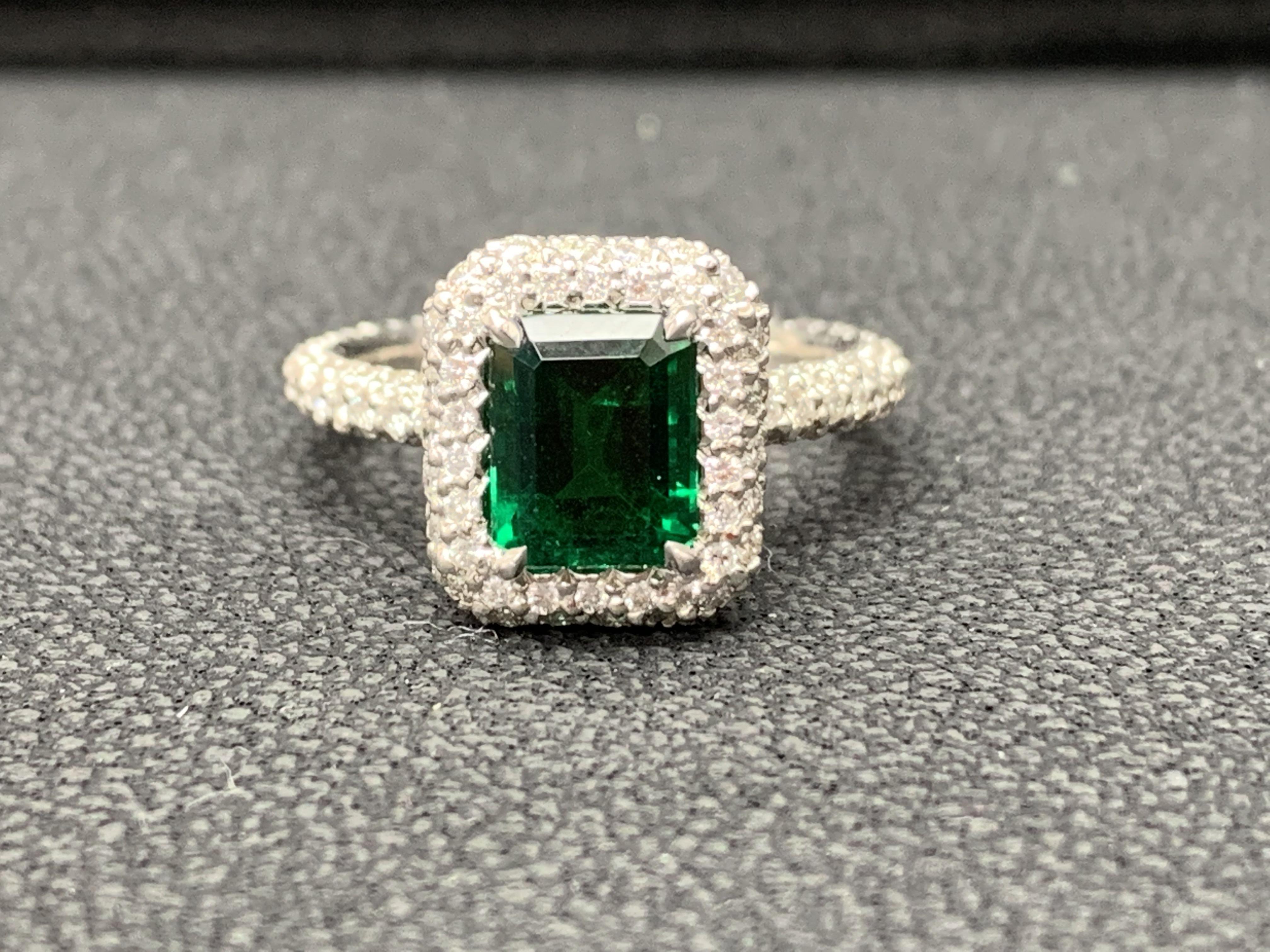 1.60 Carat Emerald Cut Emerald and Diamond Engagement Ring in Platinum For Sale 8