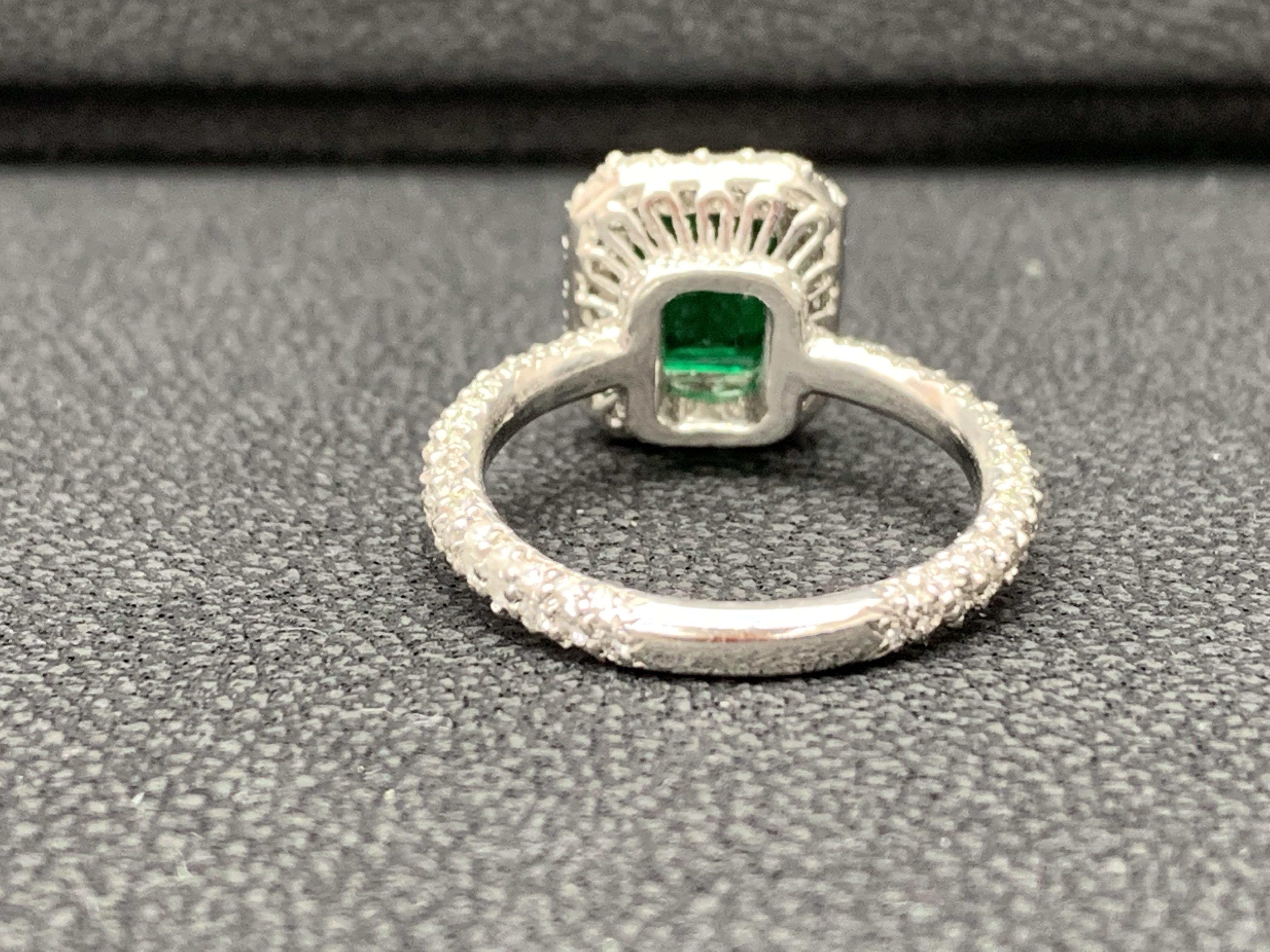 1.60 Carat Emerald Cut Emerald and Diamond Engagement Ring in Platinum For Sale 10