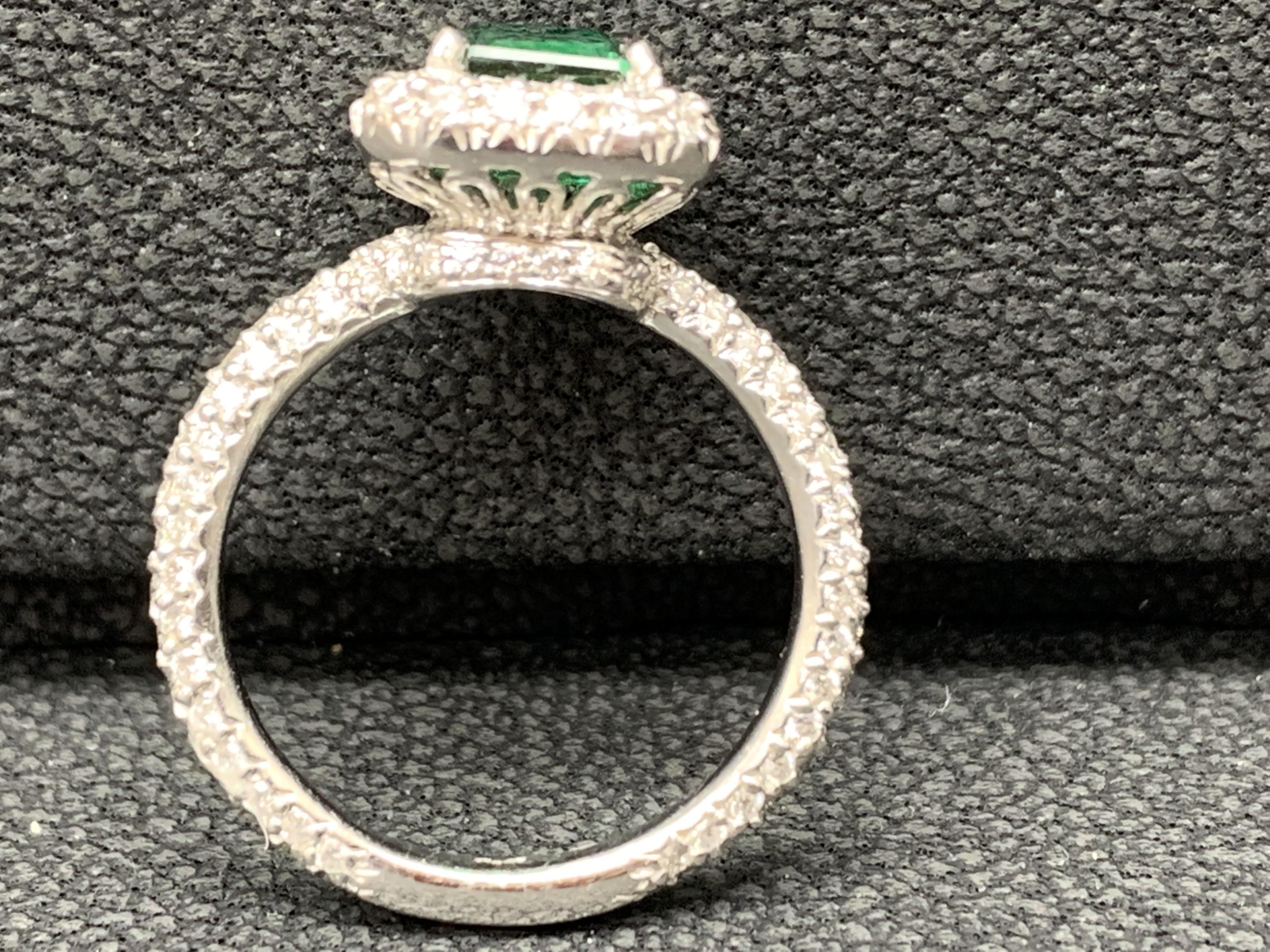 1.60 Carat Emerald Cut Emerald and Diamond Engagement Ring in Platinum For Sale 12