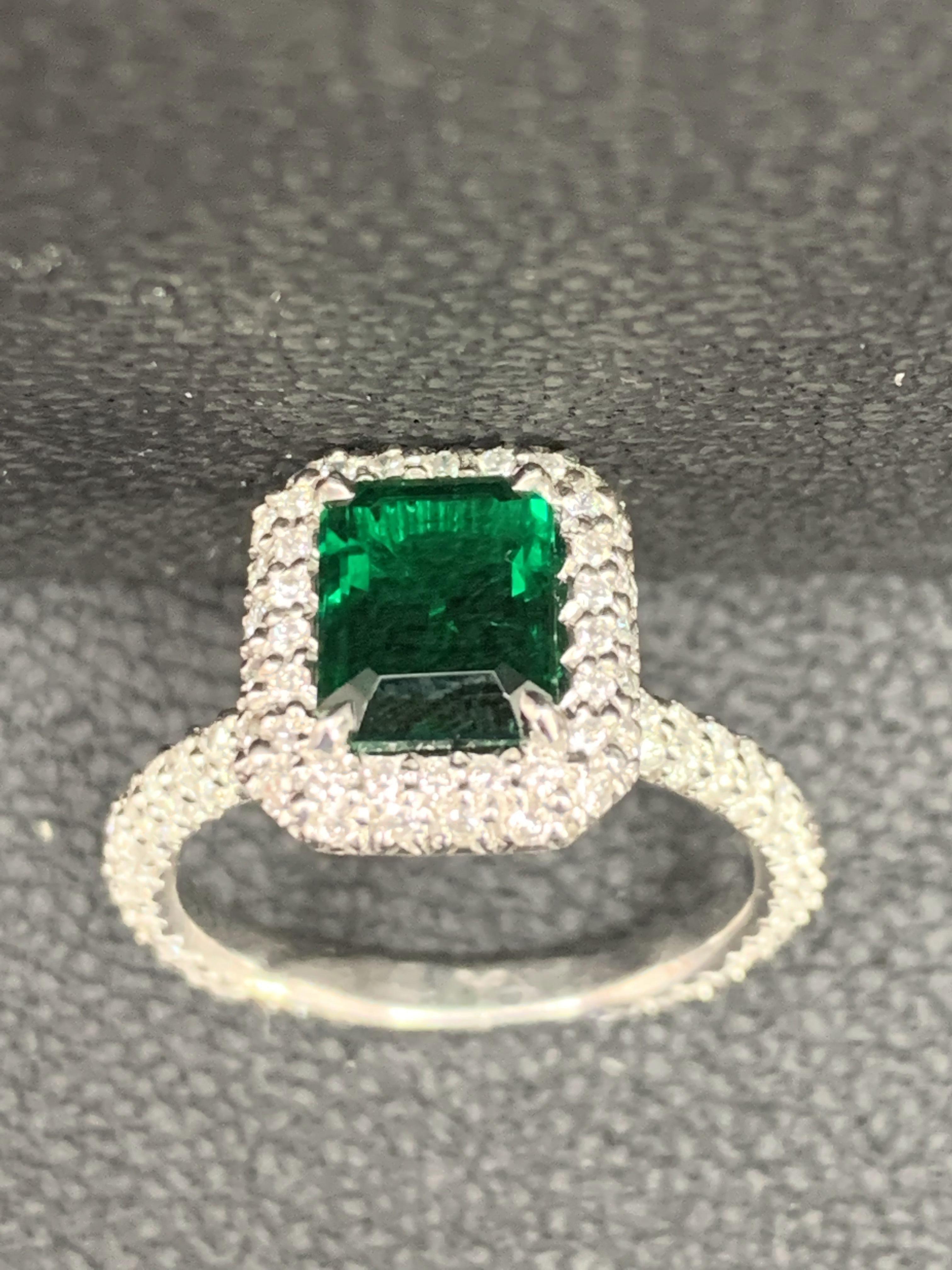 1.60 Carat Emerald Cut Emerald and Diamond Engagement Ring in Platinum For Sale 13