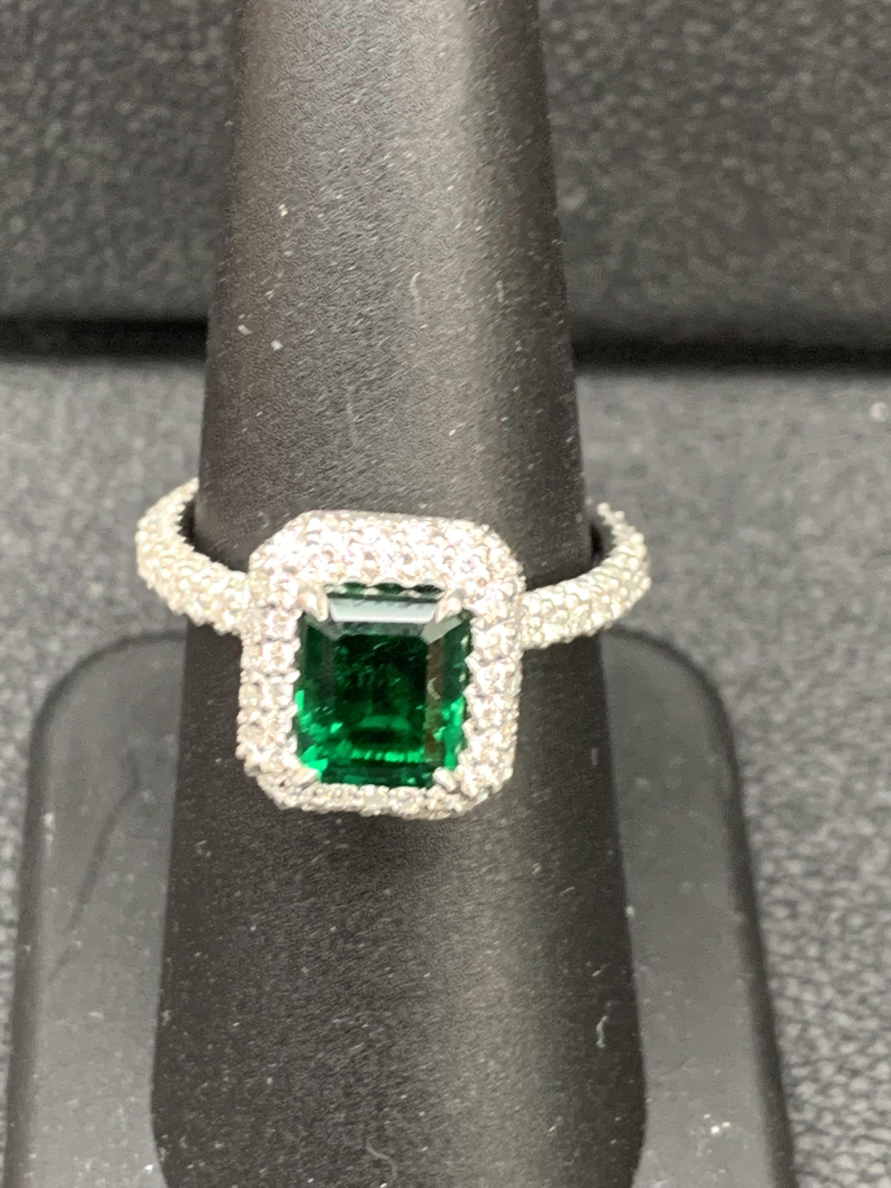 1.60 Carat Emerald Cut Emerald and Diamond Engagement Ring in Platinum For Sale 14