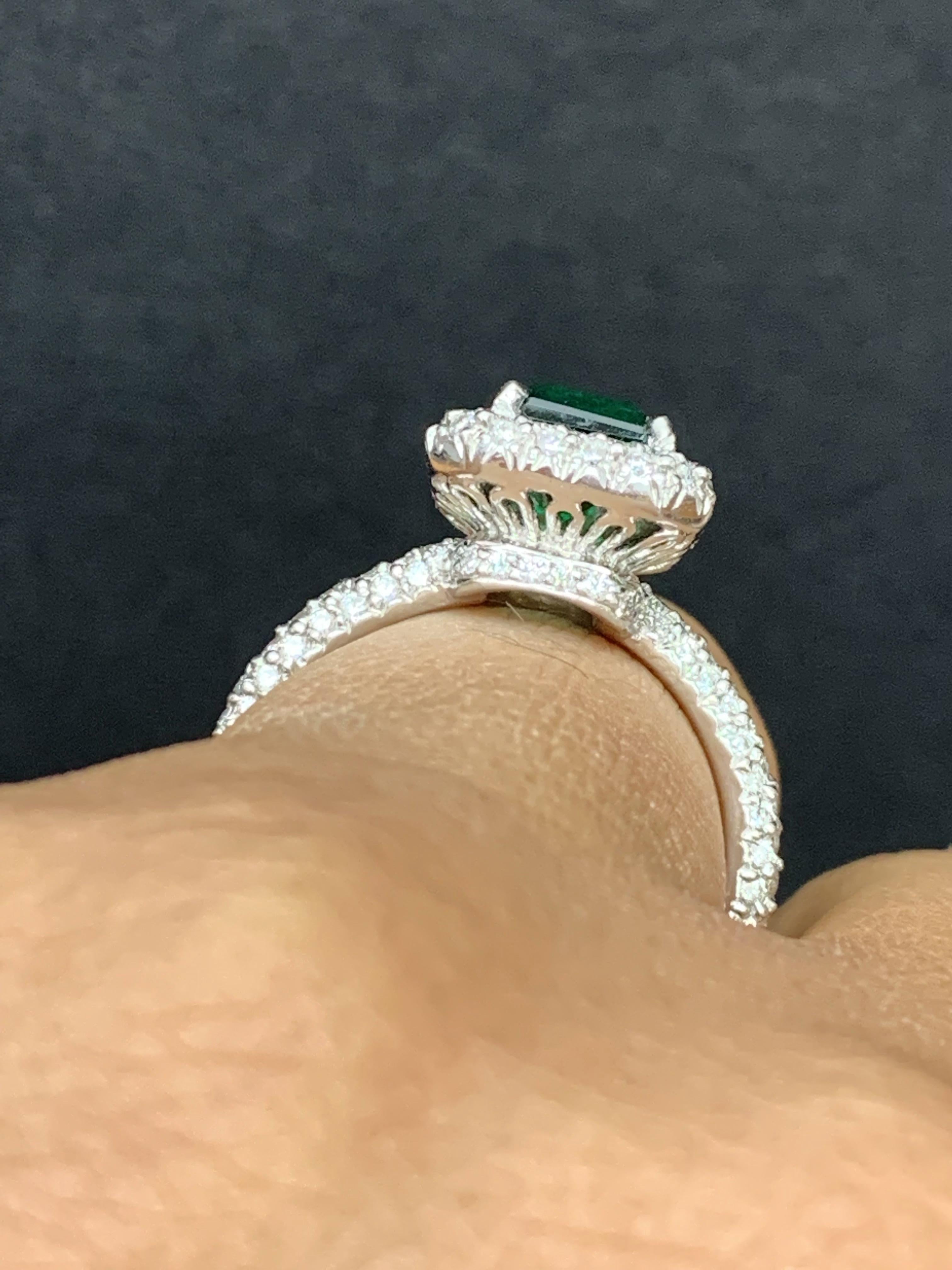 Women's 1.60 Carat Emerald Cut Emerald and Diamond Engagement Ring in Platinum For Sale