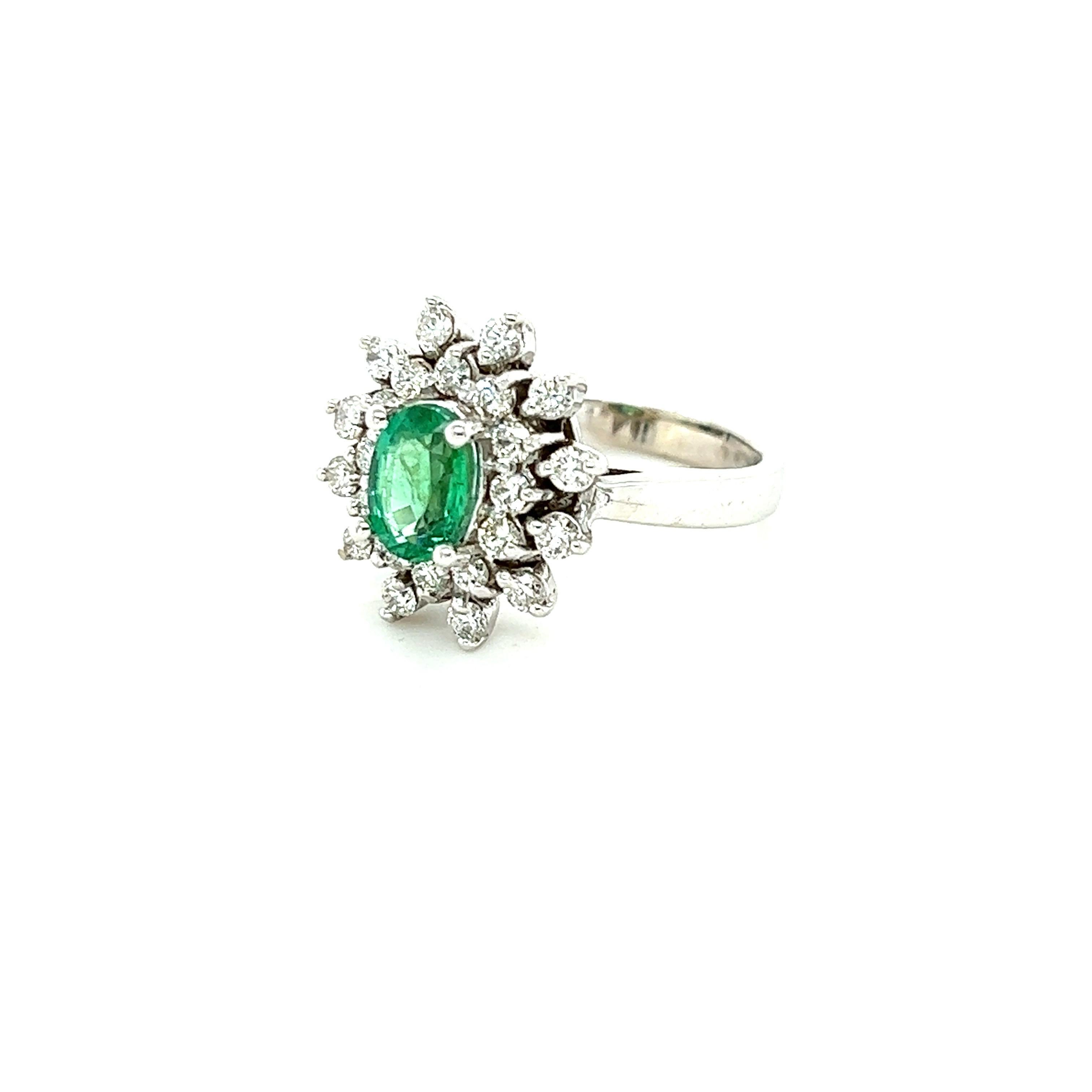 Contemporary 1.60 Carat Emerald Diamond 14 Karat White Gold Engagement Ring For Sale