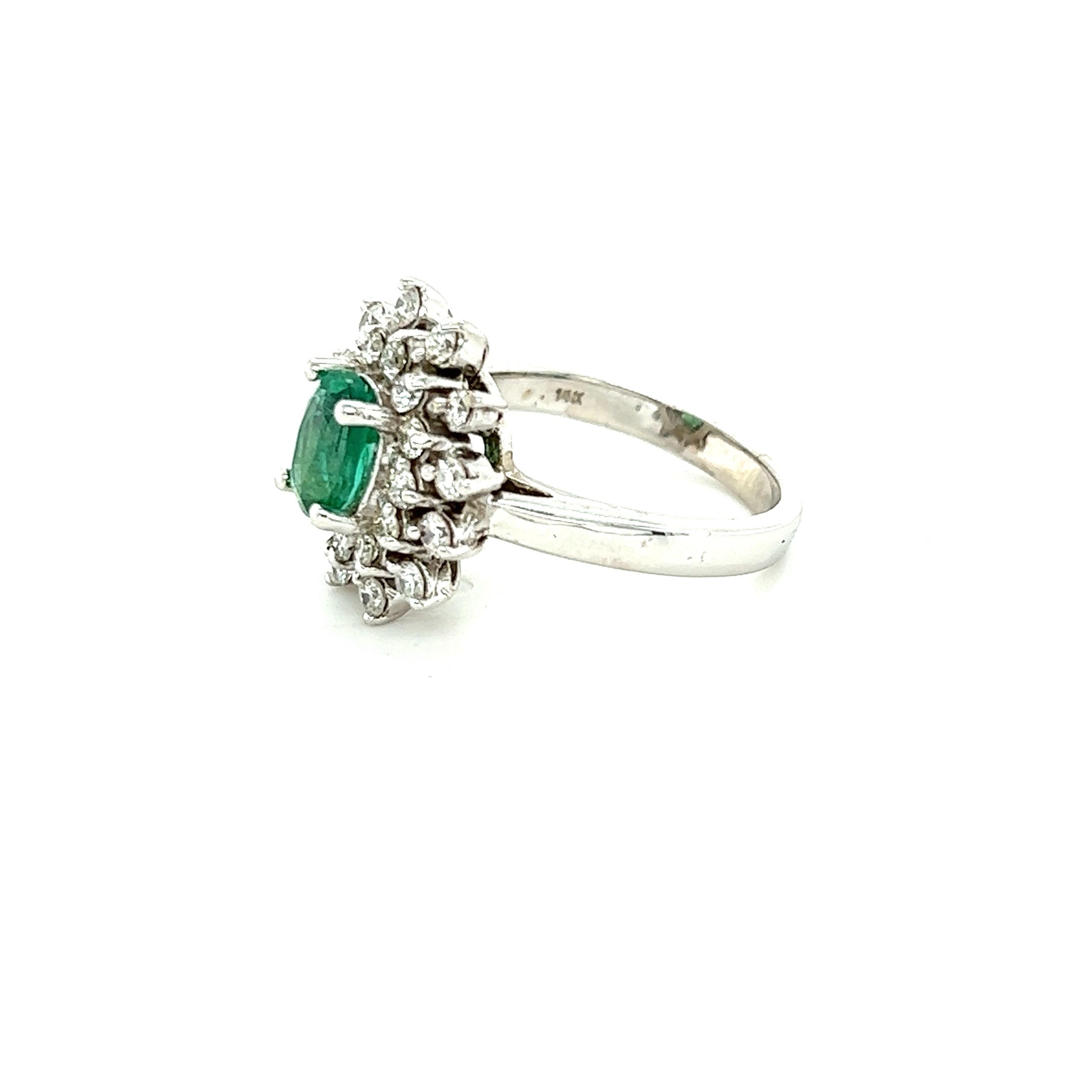 Oval Cut 1.60 Carat Emerald Diamond 14 Karat White Gold Engagement Ring For Sale
