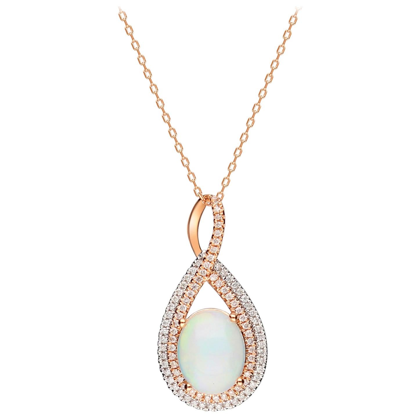 1.60 Carat Ethiopian Opal and Diamond 14 Karat Two-Tone Gold Pendant