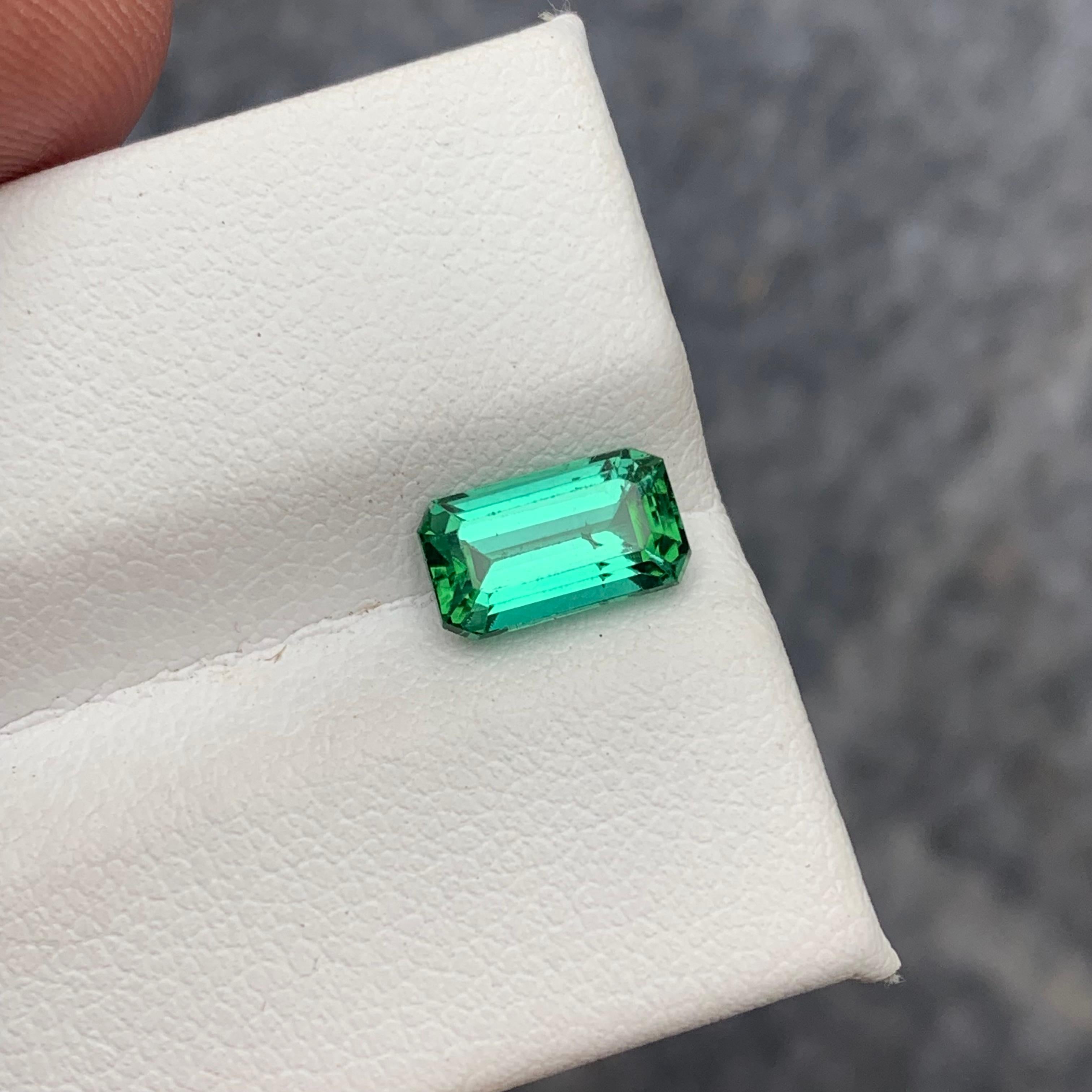 Arts and Crafts 1.60 Carat Faceted Green Lagoon Tourmaline Emerald Cut For Sale