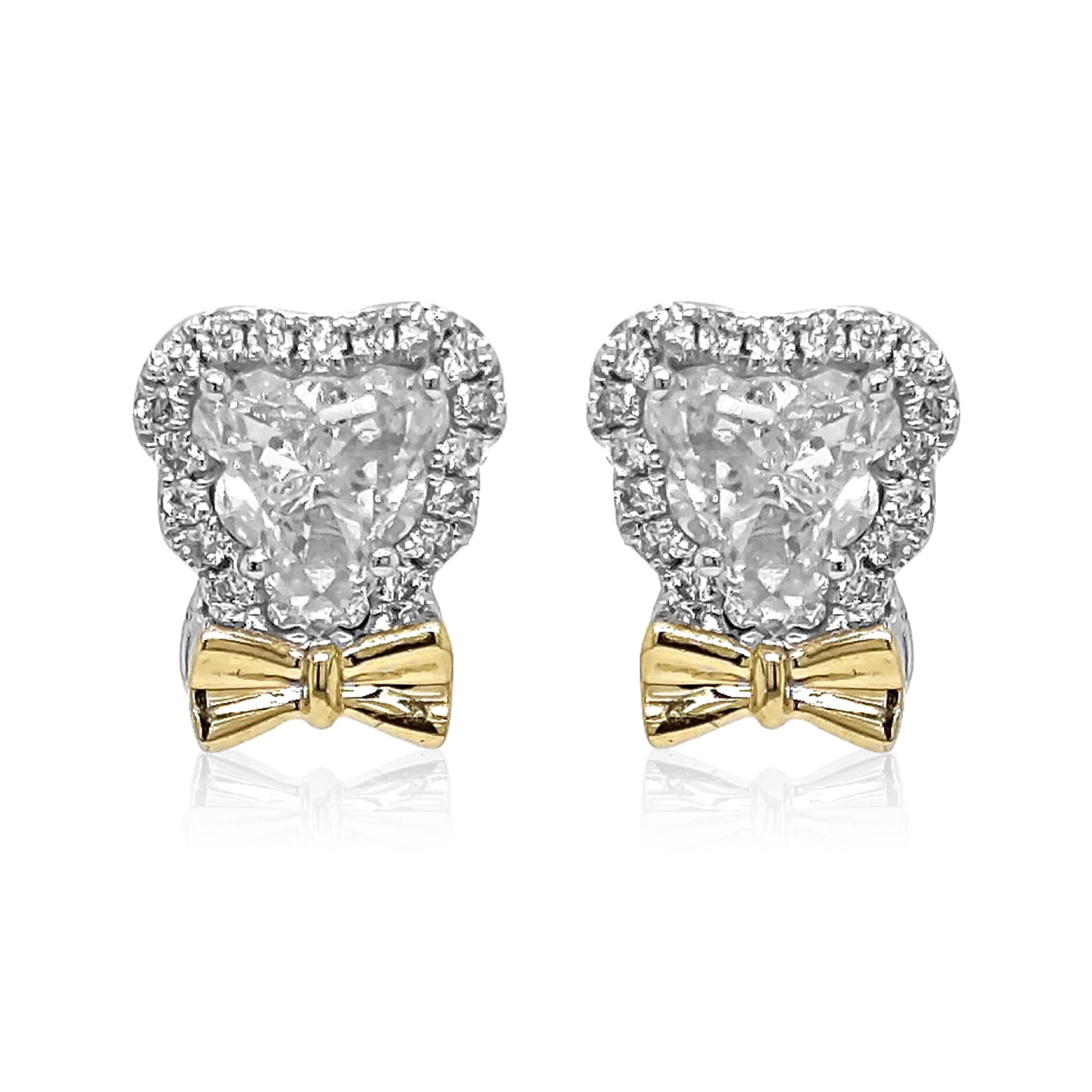 Pendientes de oro blanco y amarillo con diamantes de fantasía de 1,60 quilates Corte mixto en venta