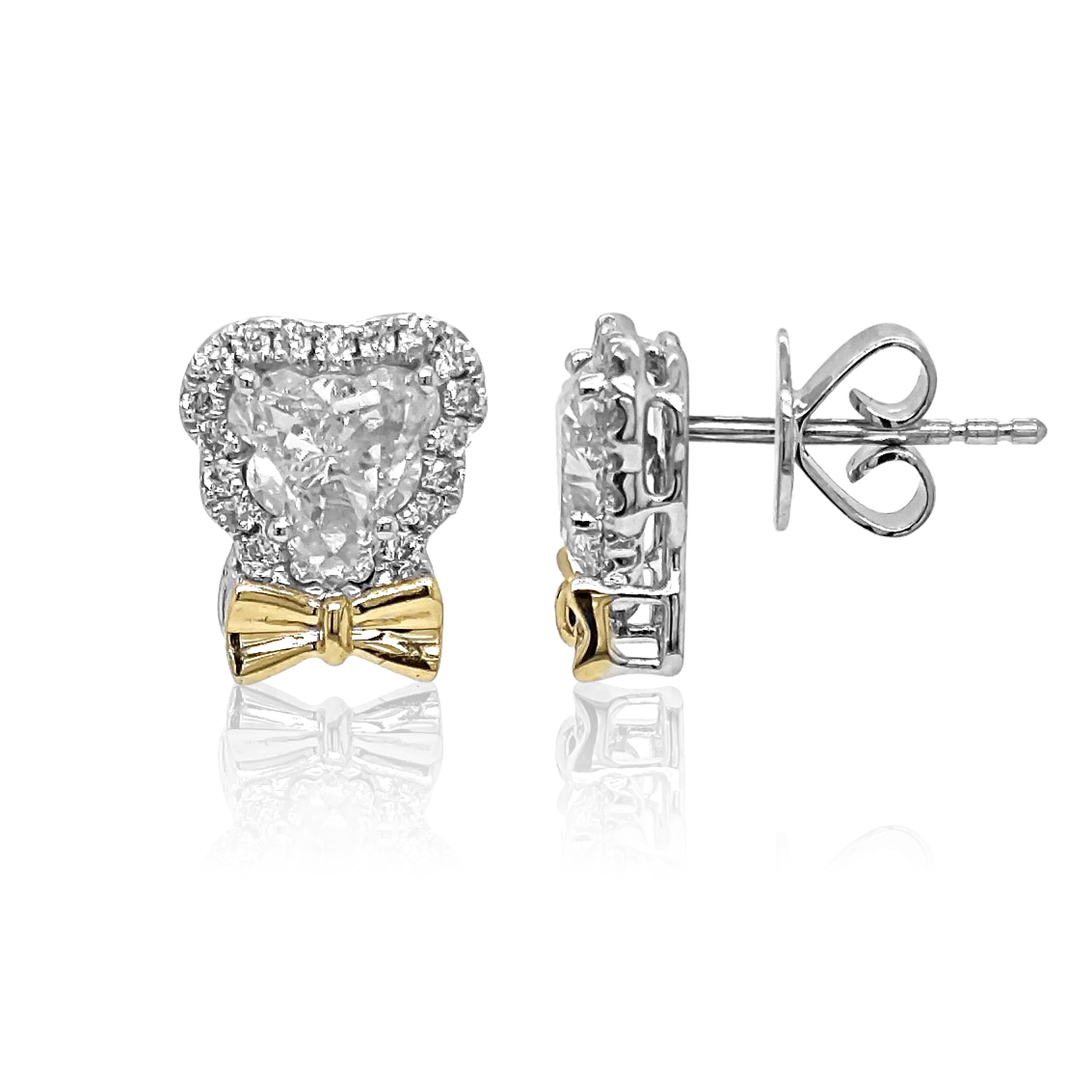 De las mujeres Pendientes de oro blanco y amarillo con diamantes de fantasía de 1,60 quilates en venta