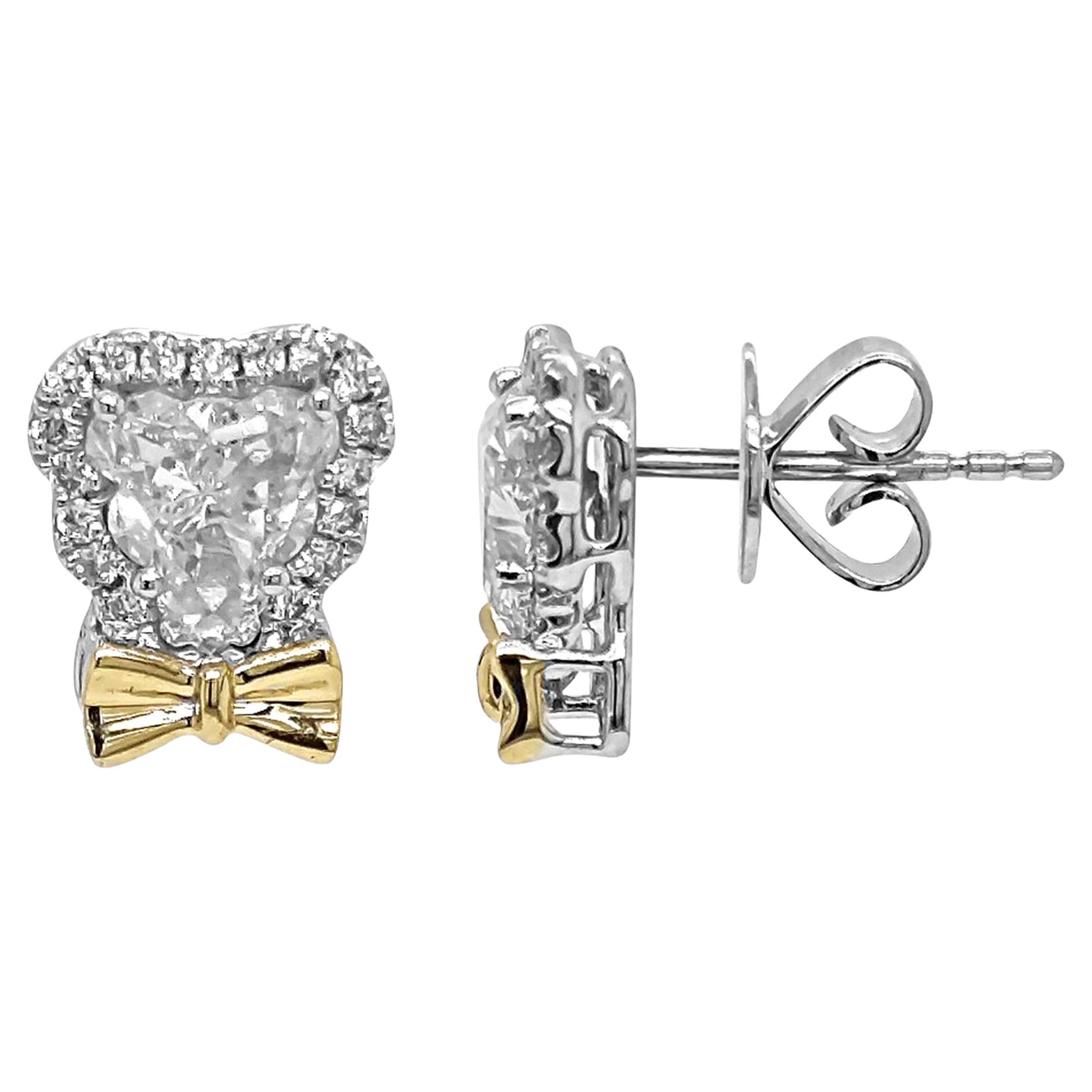 Pendientes de oro blanco y amarillo con diamantes de fantasía de 1,60 quilates en venta