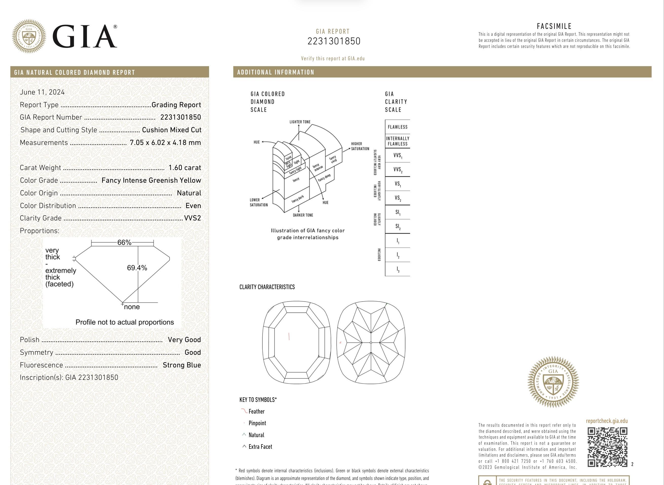 1,60 Carati Fancy Intense Yellow Cushion-Cut Diamond Halo Ring GIA VVS2 In condizioni Nuovo in vendita a New York, NY