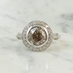 1.60 Carat Fancy Light Yellow Diamond Ring, Halo Cluster, White Gold