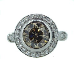 1.60 Carat Fancy Light Yellow Diamond Ring, Halo Cluster, White Gold