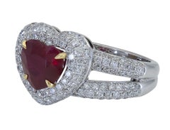 1.60 Carat Heart Shape Ruby and Diamond Halo Double-Row Engagement Ring