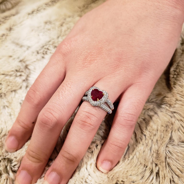1.60 Carat Heart Shape Ruby and Diamond Halo Double-Row Engagement Ring For  Sale at 1stDibs | ruby heart ring with diamonds, ruby heart diamond ring, heart  ruby engagement rings