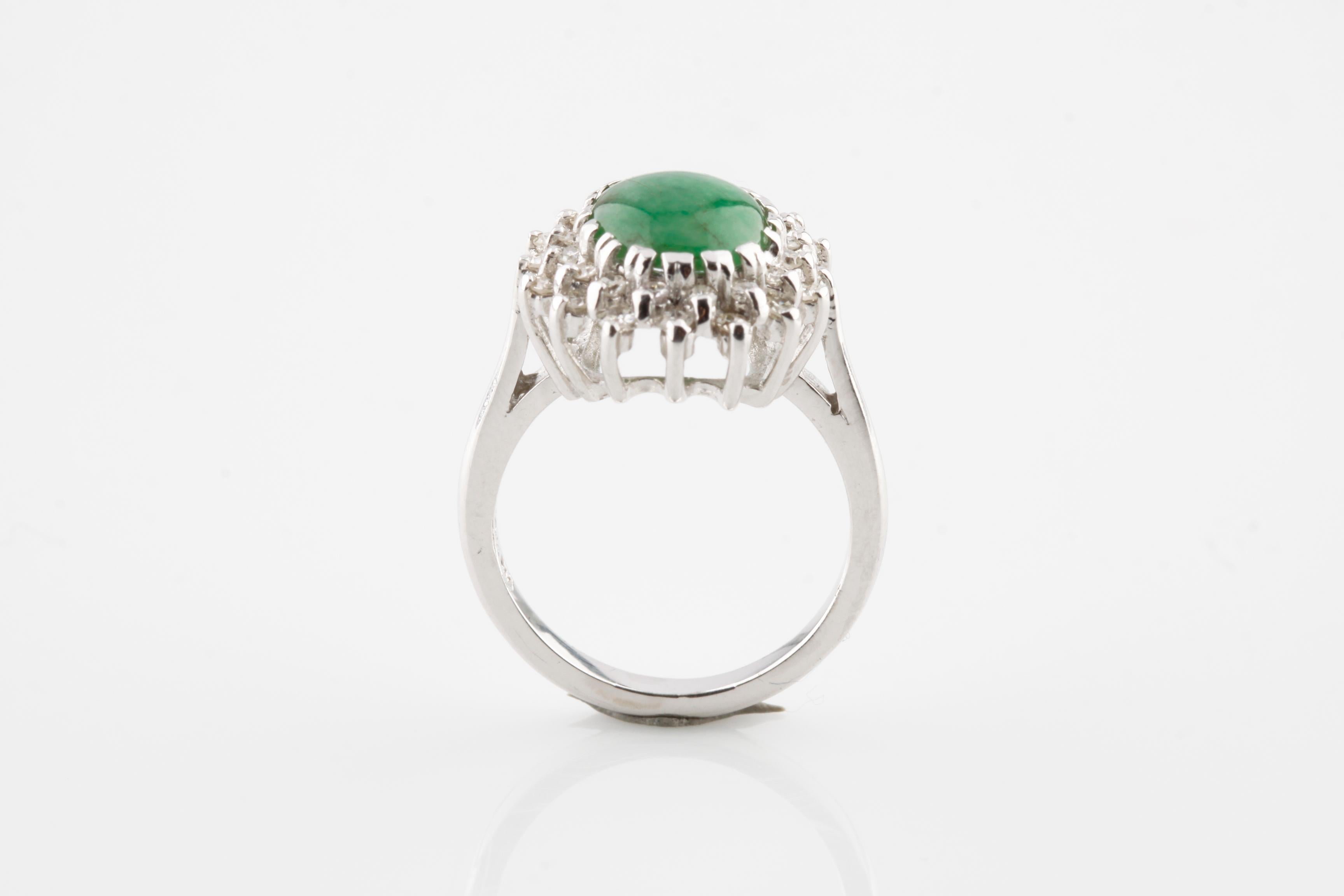 Modern 1.60 Carat Jadeite Solitaire Ring with Diamond Accents in White Gold For Sale