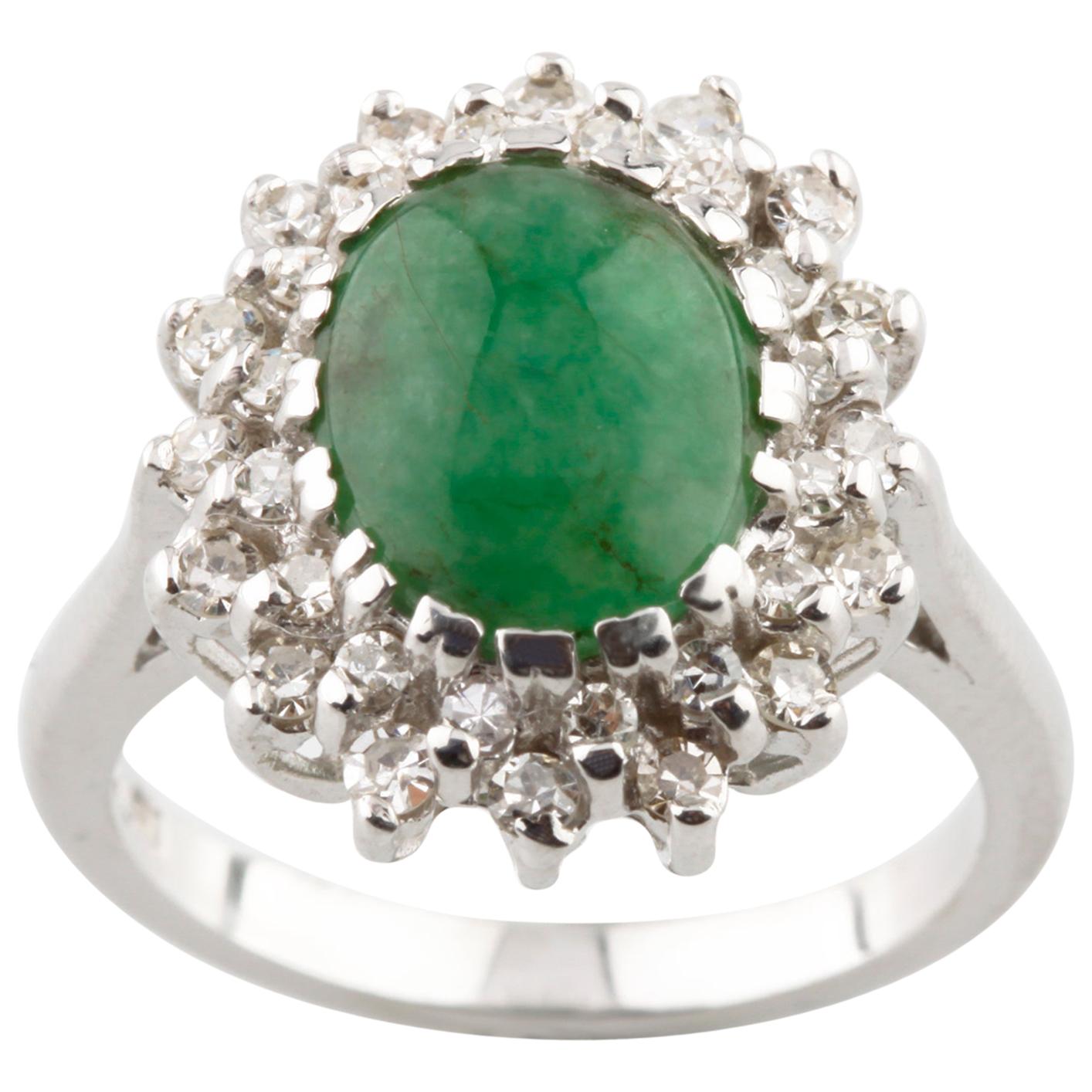 1.60 Carat Jadeite Solitaire Ring with Diamond Accents in White Gold For Sale