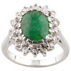 1.60 Carat Jadeite Solitaire Ring with Diamond Accents in White Gold