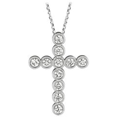 1.60 Carat Natural Diamond Cross Pendant Necklace 14 Karat White Gold G SI Chain