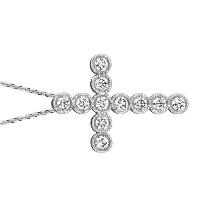 Collar Colgante Cruz Diamante Natural 1,60 Quilates Oro Blanco 14 Kilates Cadena G SI Corte redondo en venta