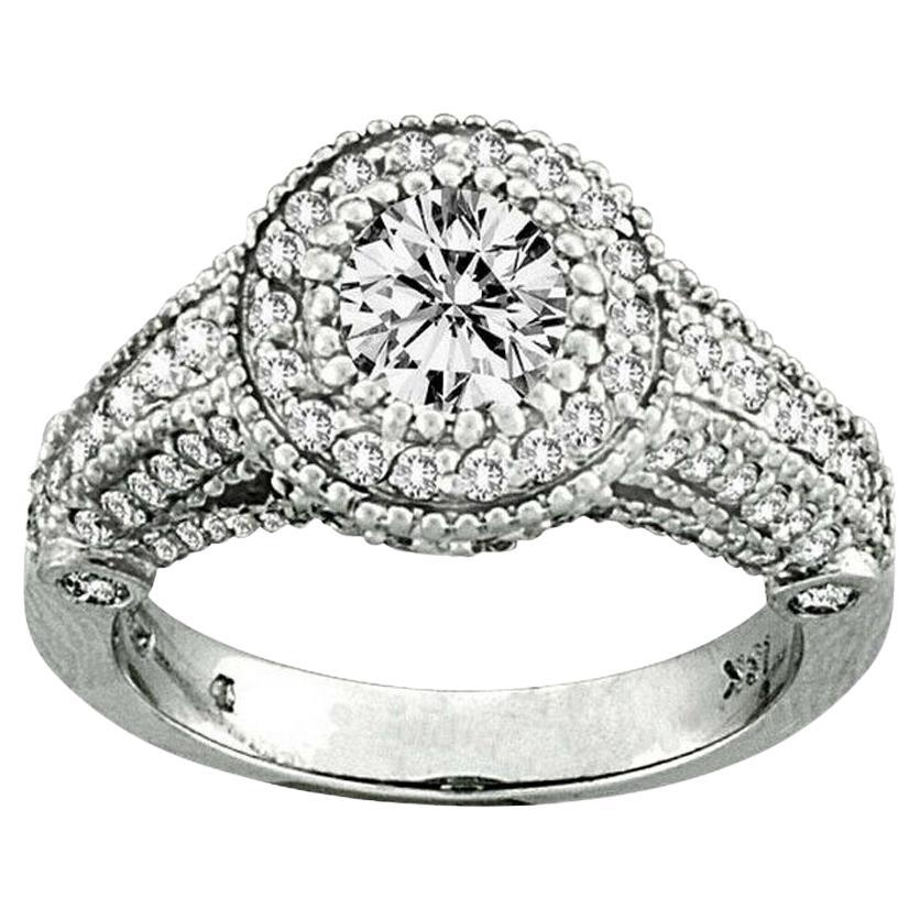 1.60 Carat Natural Diamond Engagement Ring G SI 14K White Gold