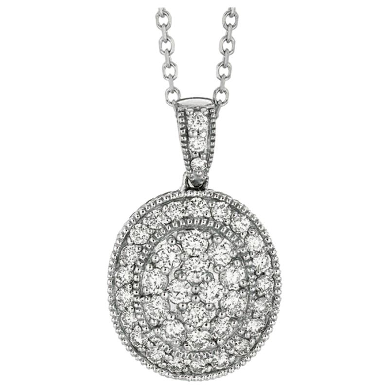 1.60 Carat Natural Diamond Oval Necklace 14 Karat White Gold
