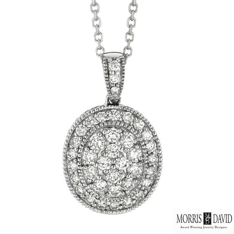 Contemporary 1.60 Carat Natural Diamond Oval Necklace 14 Karat White Gold For Sale