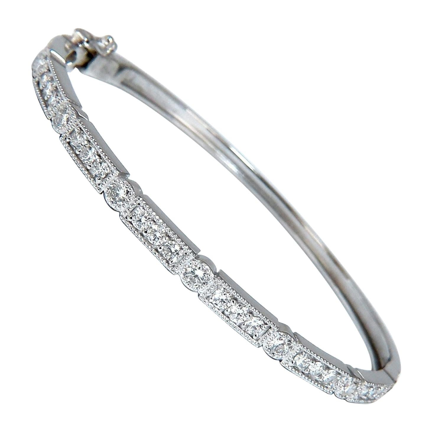 1.60 Carat Natural Diamonds Bangle Bracelet Edwardian Deco 14 Karat For Sale