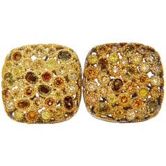 Clips d'oreilles cocktail en or 14 carats avec diamants naturels de couleur fantaisie de 1,60 carat