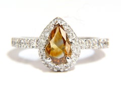 1.60 Carat Natural Fancy Color Yellow Brown Diamonds Halo Ring 14 Karat*