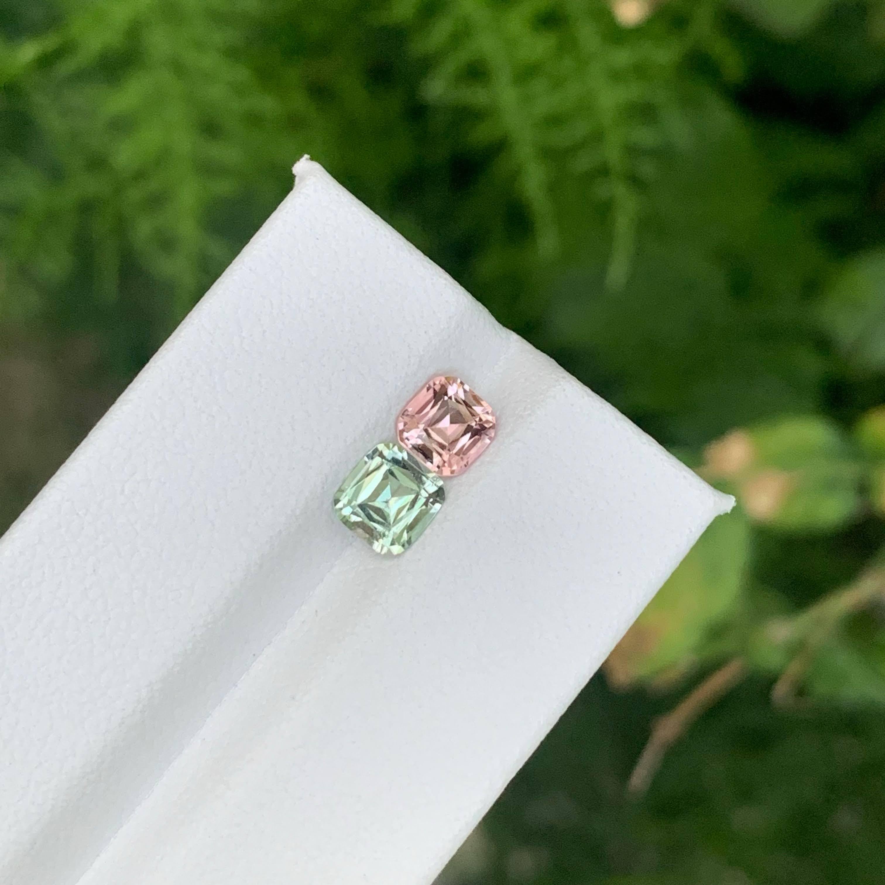 1,60 Karat Natürliche Lose 2 Stück Turmalin Kissenschliff Afghani Edelsteine im Angebot 1