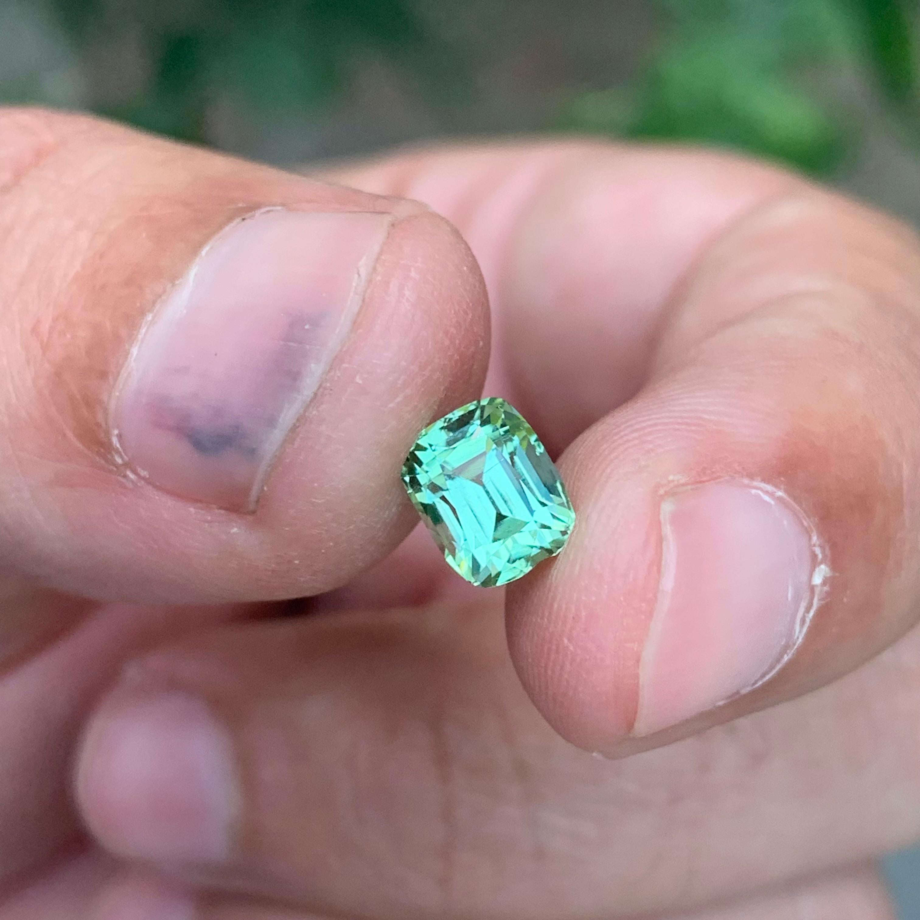 1.60 Carat Natural Loose Mint Green Tourmaline Cushion Shape Gem en vente 3