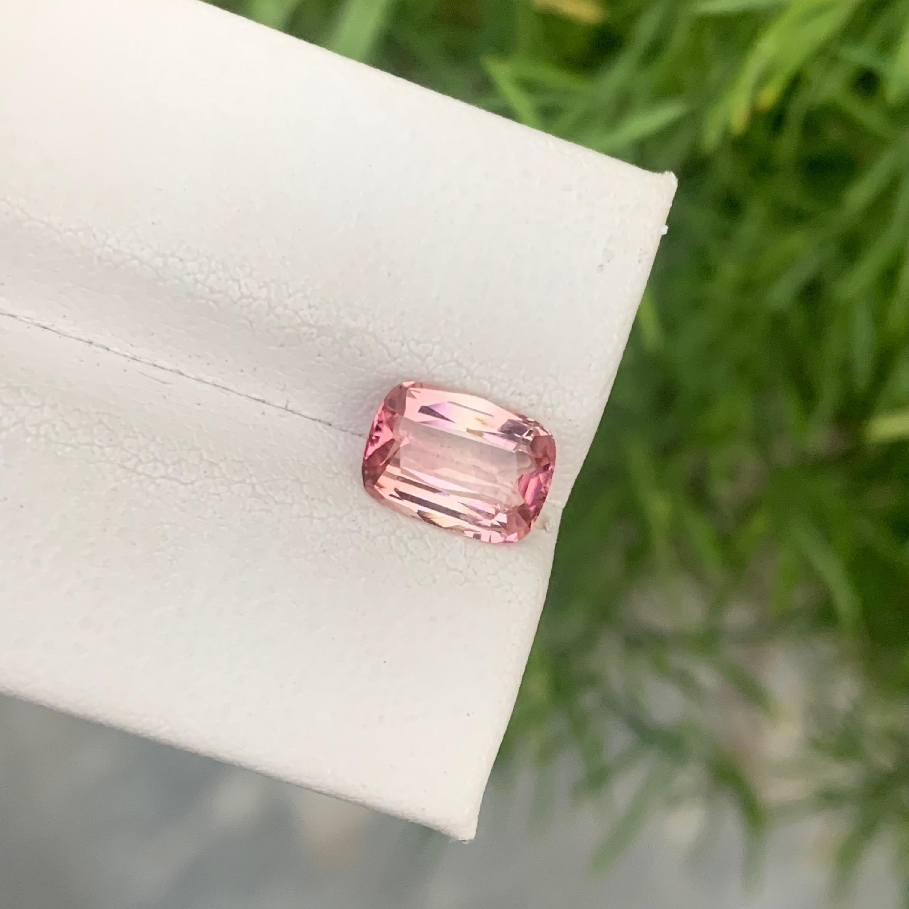 Women's or Men's 1.60 Carat Natural Loose Peach Pink Tourmaline Cushion Shape Gemstone  For Sale