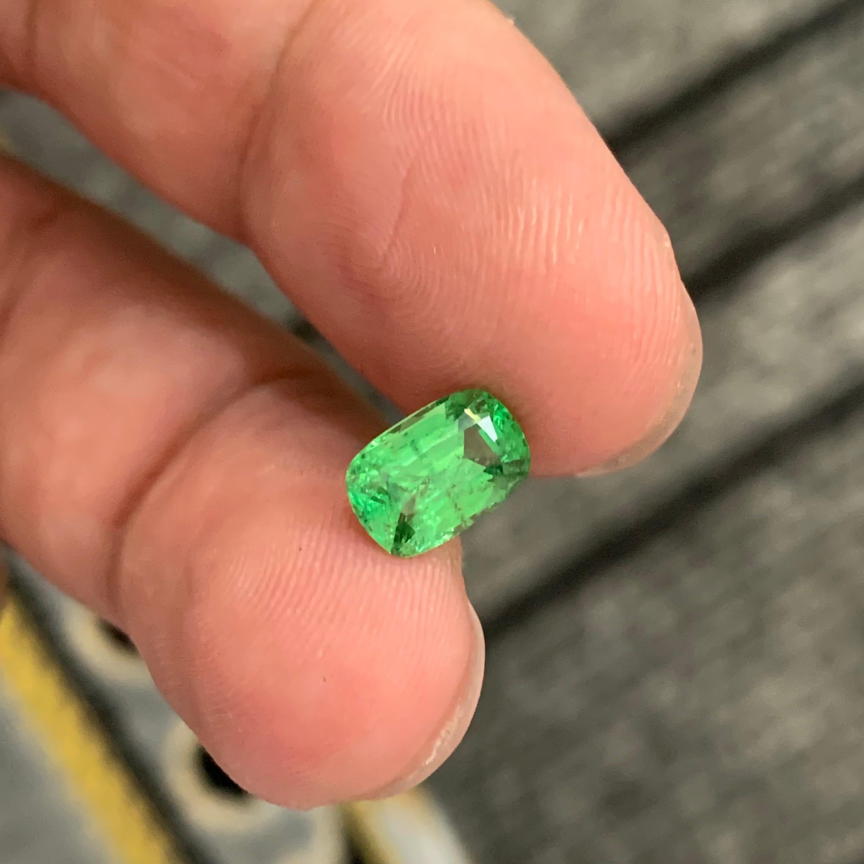 Women's or Men's 1.60 Carat Natural Loose Tsavorite Garnet Long Cushion Shape Gemstone For Sale