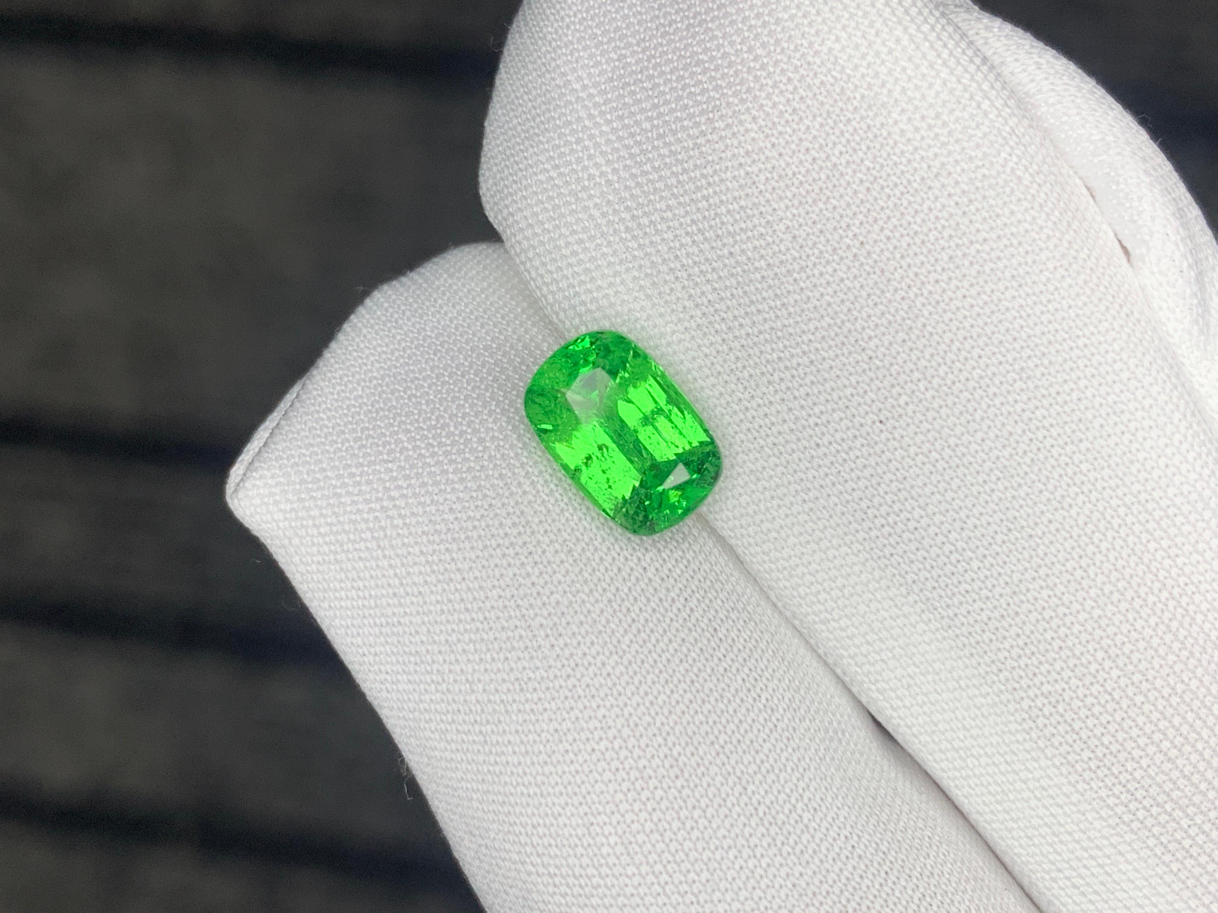 Women's or Men's 1.60 Carat Natural Loose Tsavorite Garnet Long Cushion Shape Gemstone For Sale