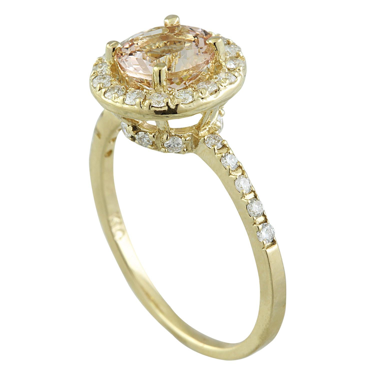 Round Cut 1.60 Carat Natural Morganite 14 Karat Solid Yellow Gold Diamond Ring For Sale