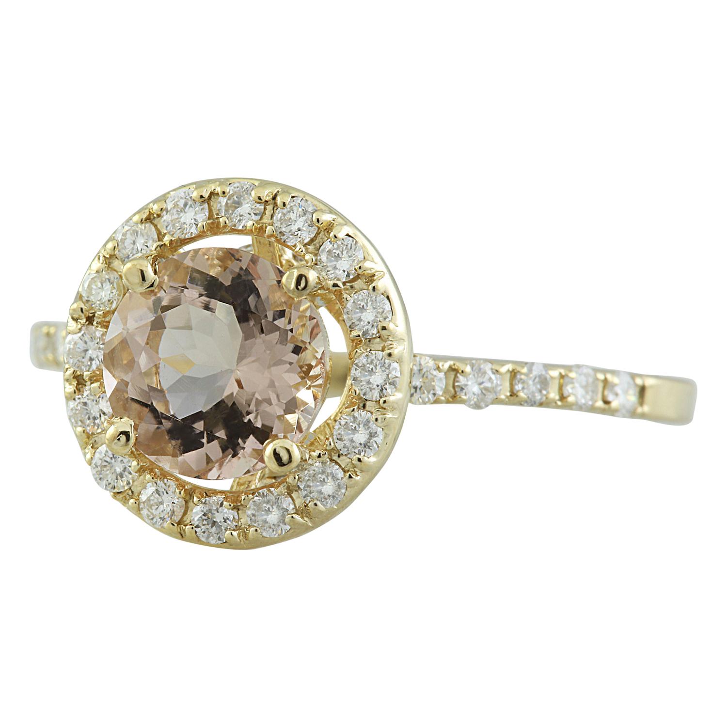 Women's 1.60 Carat Natural Morganite 14 Karat Solid Yellow Gold Diamond Ring For Sale