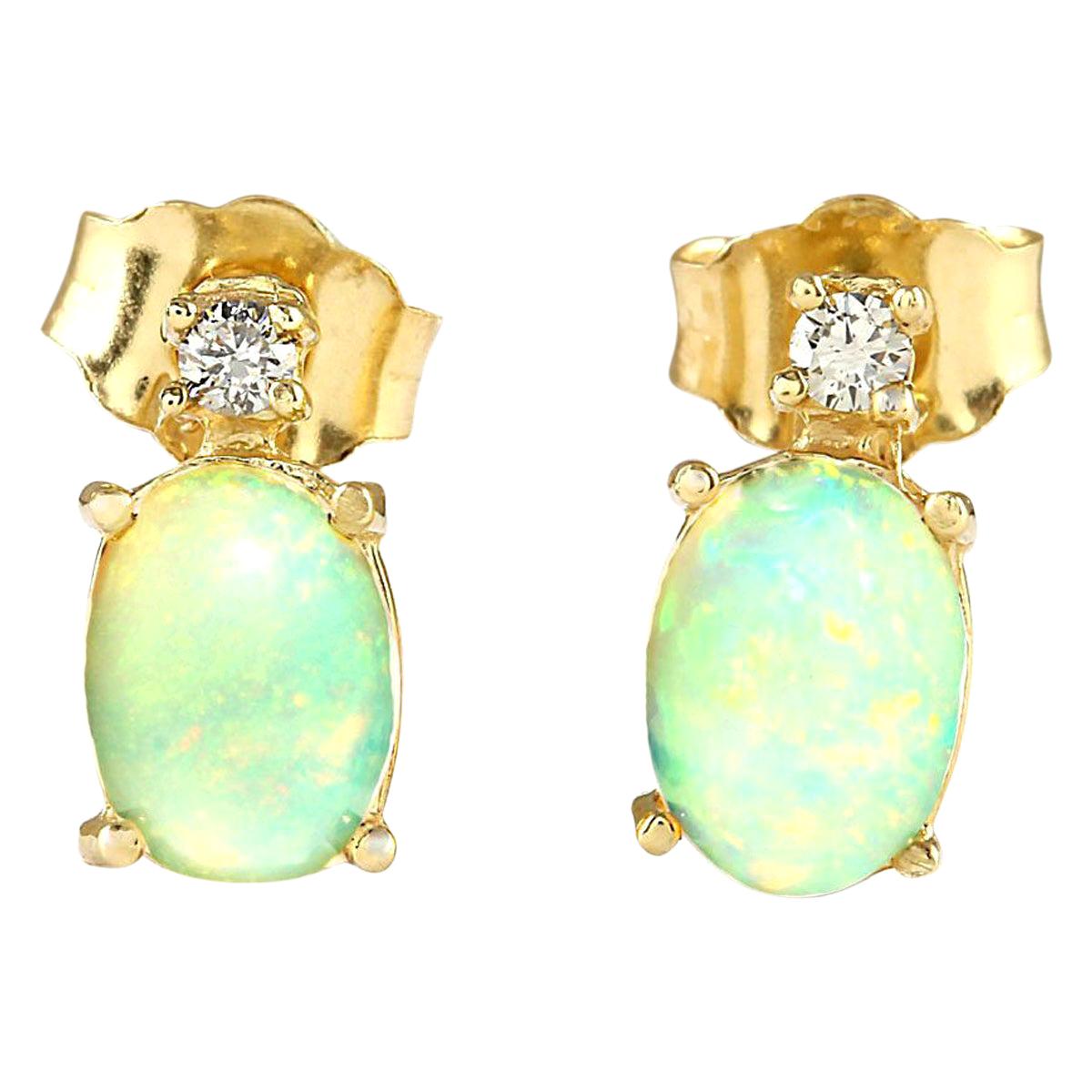 Opal Diamond Earrings In 14 Karat Yellow Gold  For Sale
