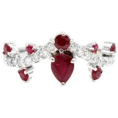1.30 Carat Natural Red Ruby and Diamond 14 Karat Solid White Gold Ring