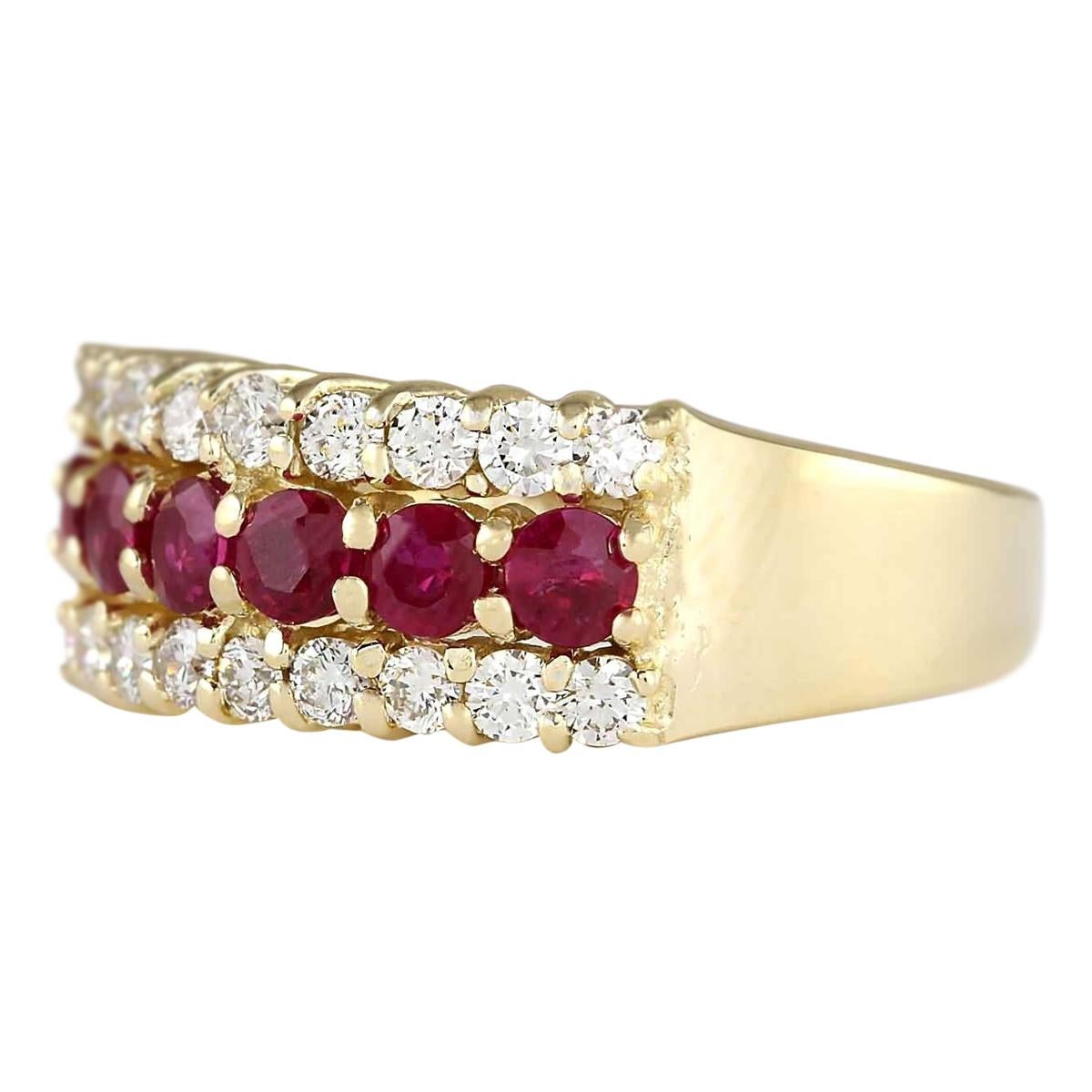 Stamped: 14K Yellow Gold
Total Ring Weight: 6.4 Grams
Total Natural Ruby Weight is 1.00 Carat
Color: Red
Diamond Weight: Total Natural Diamond Weight is 0.60 Carat
Color: F-G, Clarity: VS2-SI1
Face Measures: 8.05x17.10 mm
Sku: [703582W]