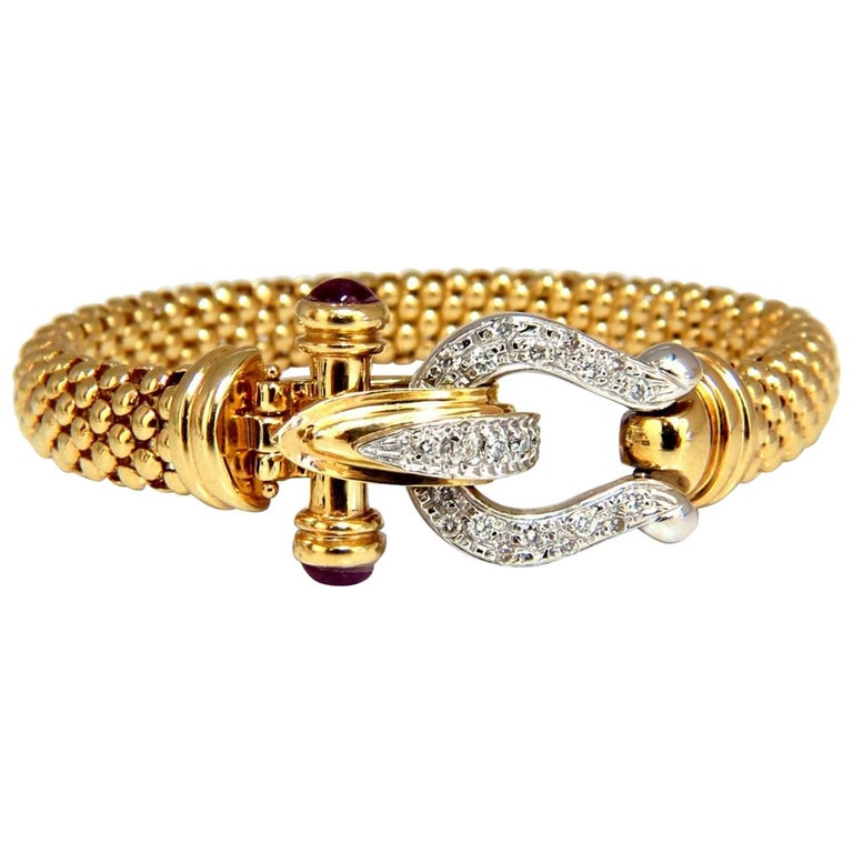 1.60 Carat Natural Ruby Diamonds Toggle Locking Bracelet 14 Karat For