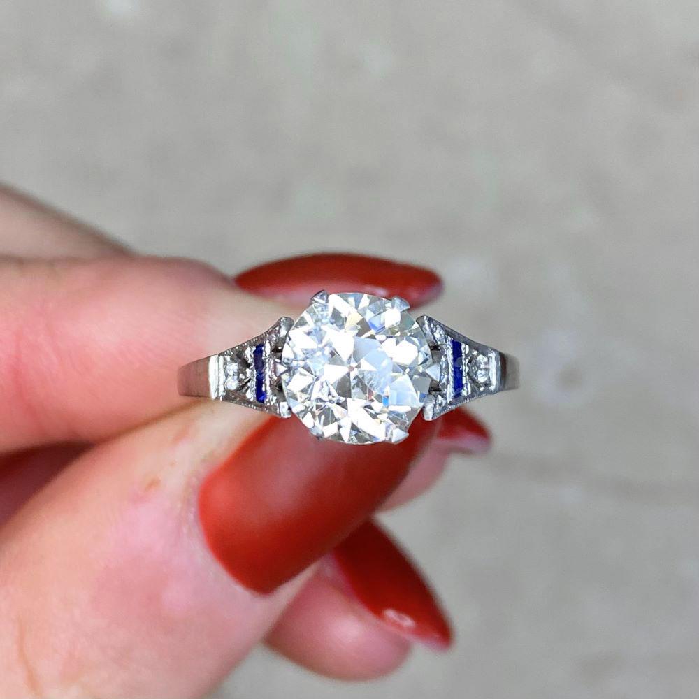 1.60 Carat Old Euro-Cut Diamond Engagement Ring, Vs1 Clarity, Platinum For Sale 4