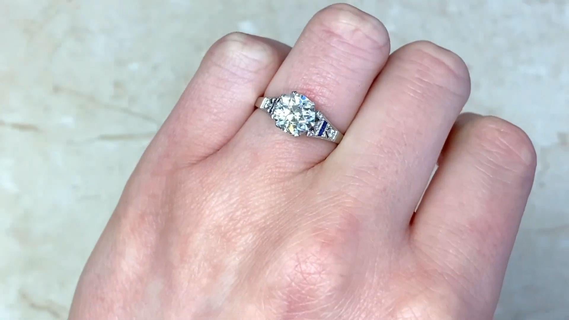 Art déco Bague de fiançailles en platine avec diamant taille européenne ancienne (environ 1,6 carat) en vente