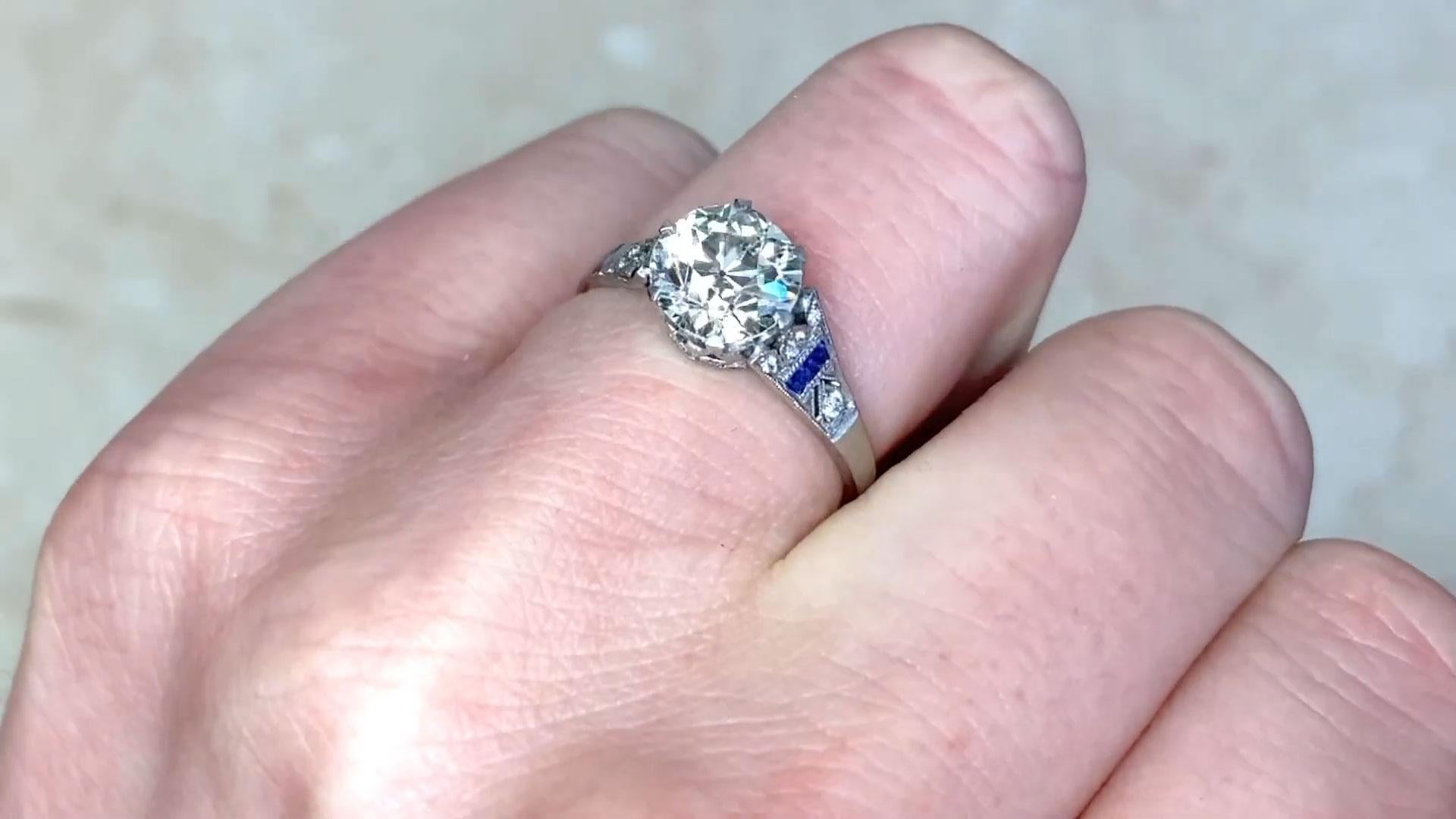Taille vieille Europe Bague de fiançailles en platine avec diamant taille européenne ancienne (environ 1,6 carat) en vente