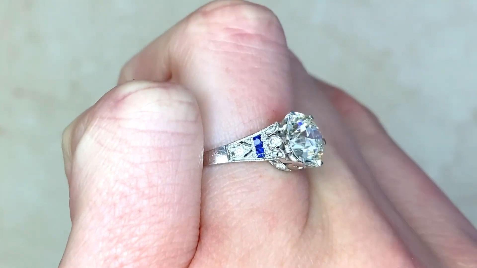 Bague de fiançailles en platine avec diamant taille européenne ancienne (environ 1,6 carat) Pour femmes en vente
