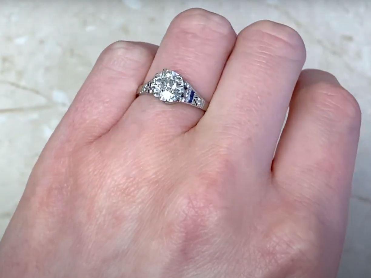 1.60 Carat Old Euro-Cut Diamond Engagement Ring, Vs1 Clarity, Platinum For Sale 2