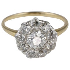 1.60 Carat Old Mine Cut Diamond Rare Engagement Cluster Ring